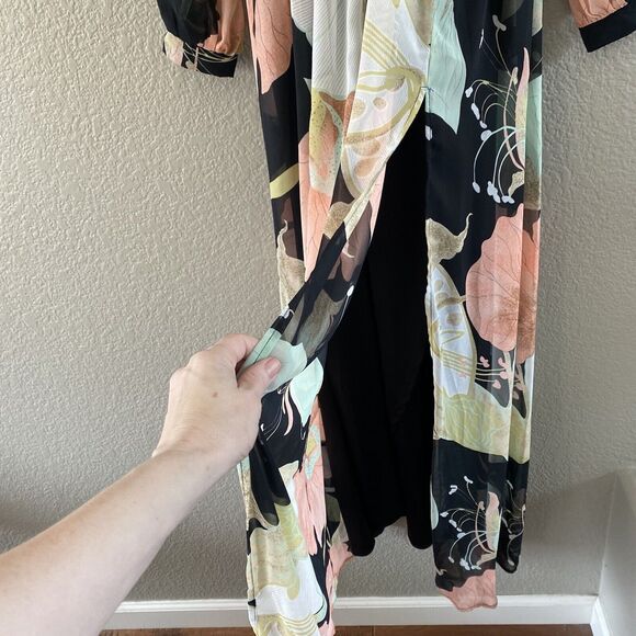 Lulus Maxi Dress XS Black Wondrous Water Lilies Floral Long Sleeve Boho resort - Picture 8 of 16